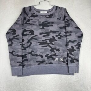 SoulCycle Mens Grey Camo Crewneck Sweatshirt Skull Logo Graphic Pullover Medium